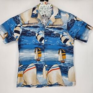 Vintage HRH His Royal Highness Hawaiian Shirt Mens Large Tropical Sail Boats